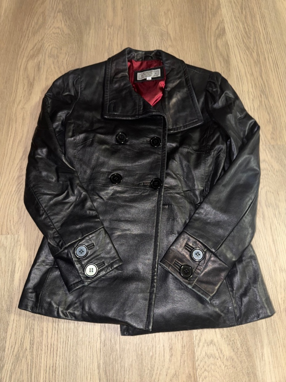 Pelle Studio Black Leather Jacket Double Breasted Vintage Luxe‎ Chic Streetwear